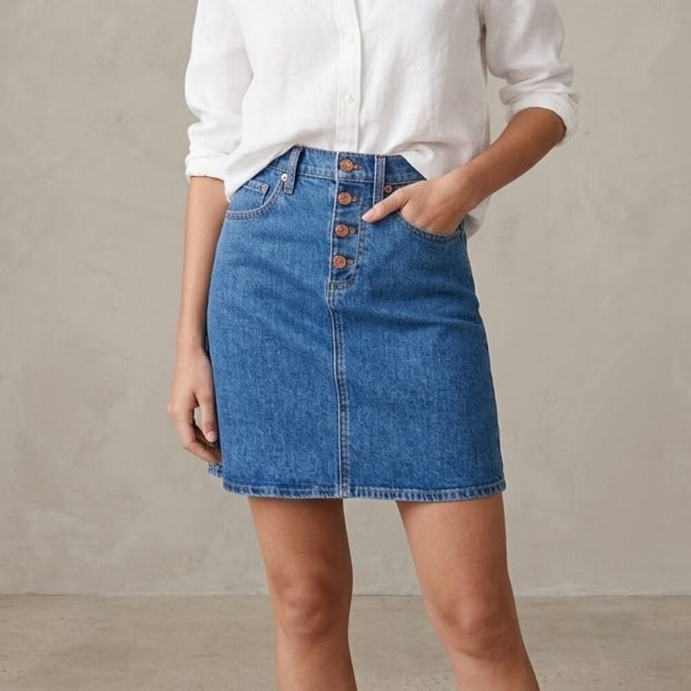J.Crew Denim Blue A-line Button Front Short Mini Skirt AW324, size 26